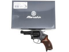 [マルシン] ポリスリボルバー 3インチ 77ミリ銃身 ブラックHW ハーフチェッカー木製グリップ仕様 Xカートリッジ 6mmBB (中古)