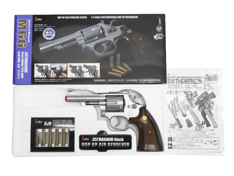 [クラウン] S&W M66 4インチ ウッドタイプグリップ ホップアップエアリボルバー 10才以上用 回転難 (訳あり)