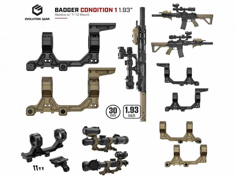 [Evolution Gear] Badger Ordnance Condition One スコープマウント レプリカ 30mm径 / 1.93" T1/T2 マウント付き 6068アルミ合金製 2カラー (新品取寄)