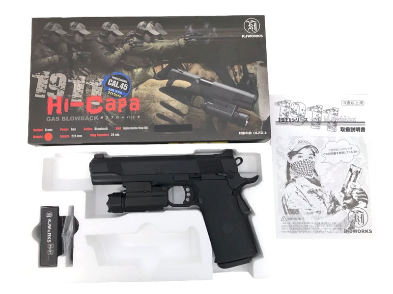 [KJ WORKS] 1911ハイキャパ プロフェッショナルモデル ABSスライド アウターぐらつき有り フラッシュライト付き (中古)