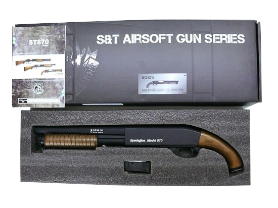 S&T M870 ソードオフ リアルウッド エアーショットガン - ミリタリー