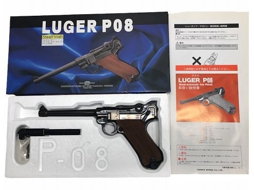 [タナカ] ルガーP08 6インチ スチールフィニッシュ フルチェッカー アメリカンウォルナットグリップ付限定品 ガスブローバック (中古)