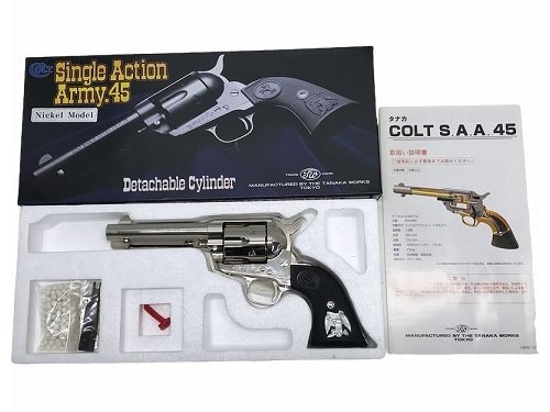 [タナカ] コルト SAA D.C シビリアン 4-3/4インチ ニッケルモデル ペガサスガスリボルバー グリップカスタム (中古)