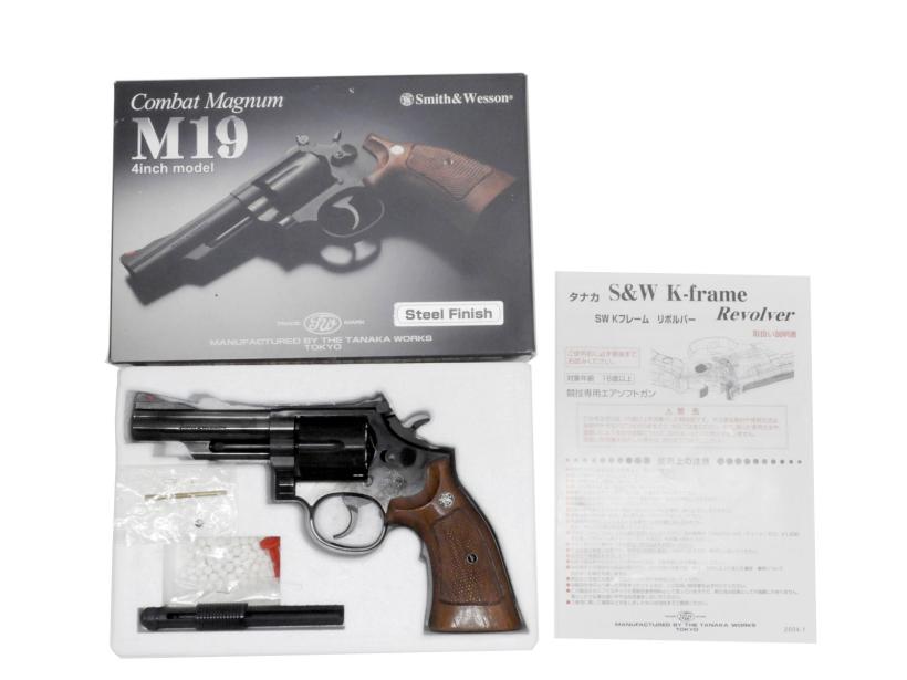 [タナカ] S&W M19 4インチ スチールフィニッシュ 木製グリップカスタム (中古)